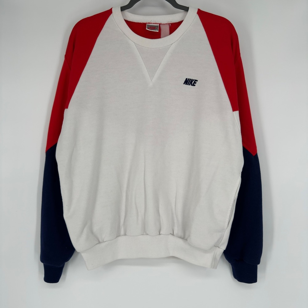 Vintage 90s Nike Colorblock Sweatshirt Mens M Red White Navy Blue Raglan Logo